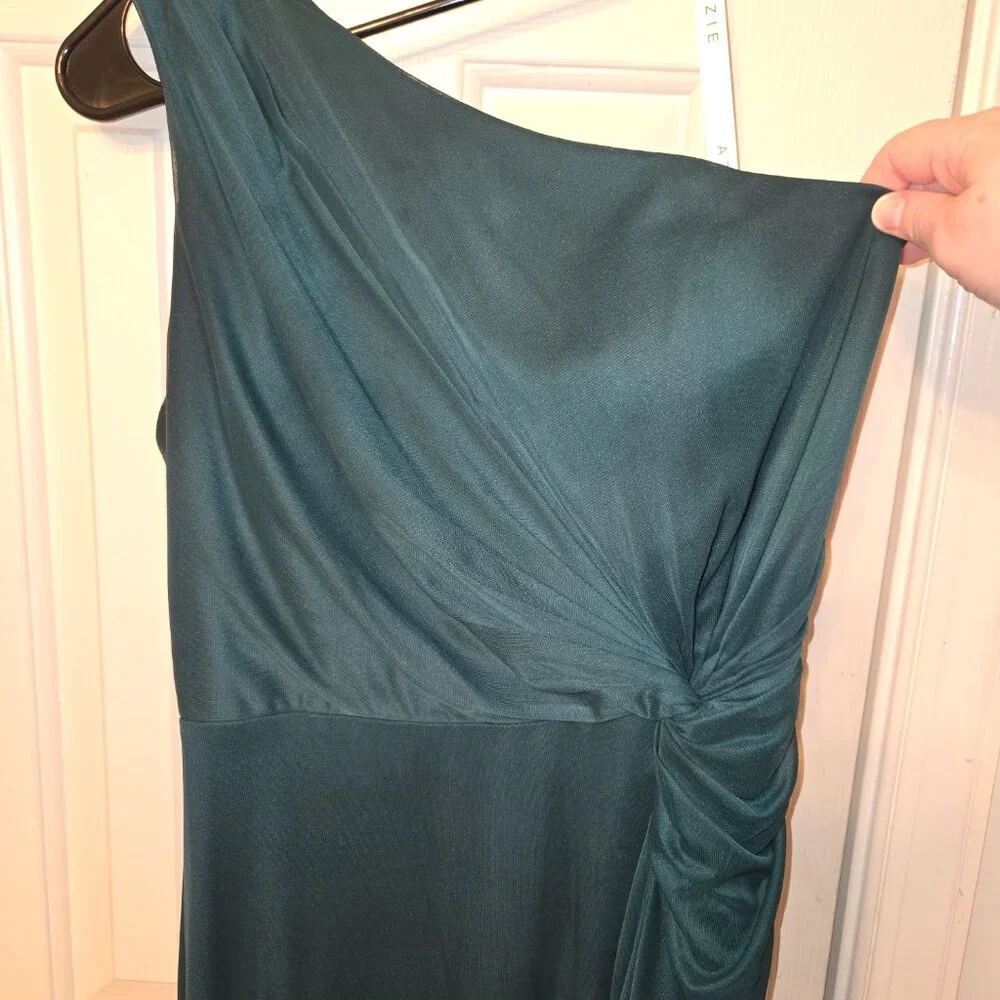 Azazie Brooke Pine A-Line One Shoulder Mesh Dress - Picture 11 of 12